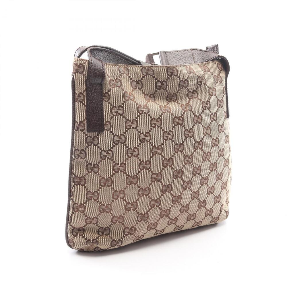 Gucci Leather Beige Shoulder GG Bag Brown Canvas Tan Brown